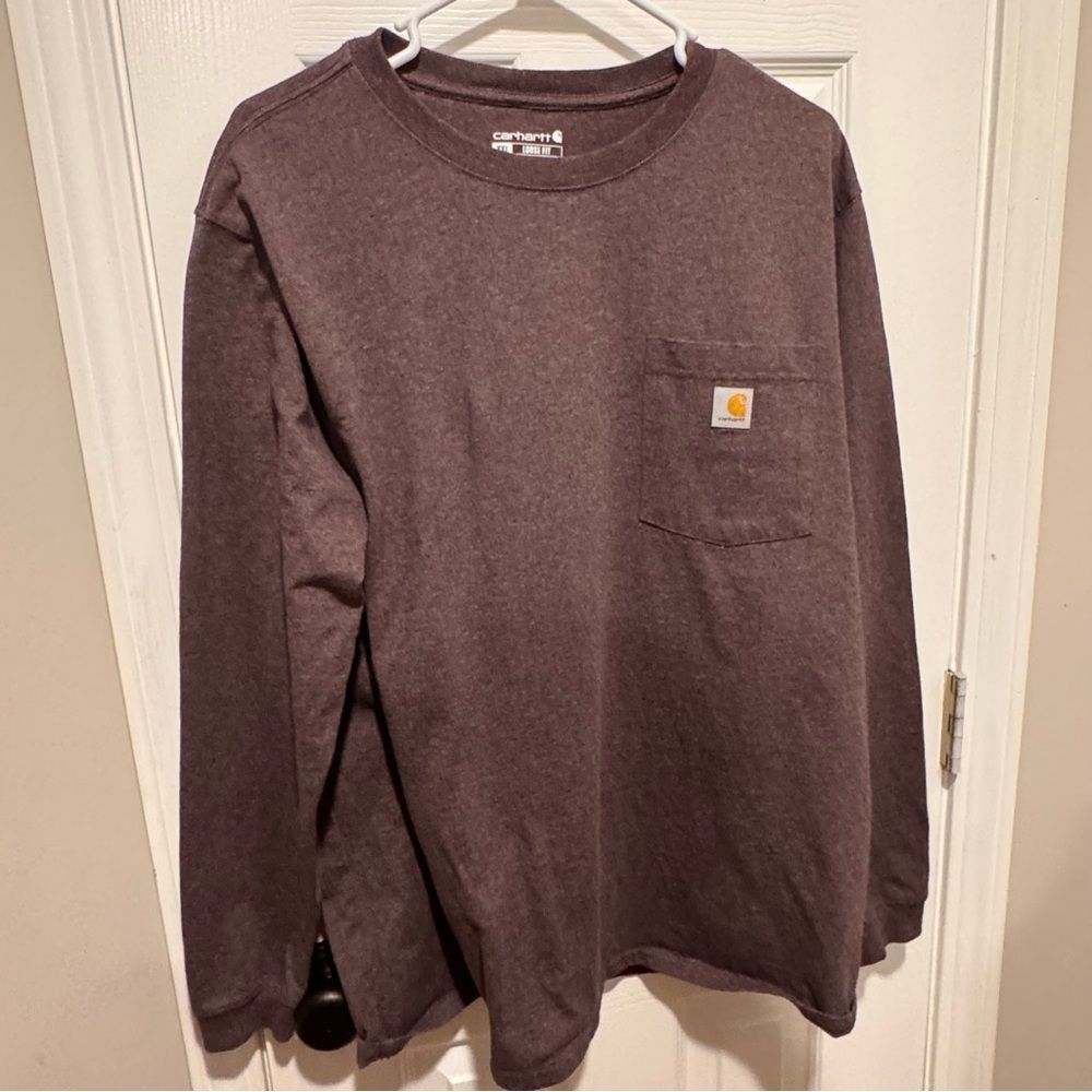 Carhartt Loose Fit Long Sleeve Pocket Tee Brown Men’s XXL Workwear Heavyweight